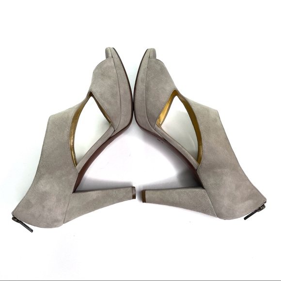 J. Crew Alecia Gray Suede Peep Toe Platform Pumps - Picture 3 of 11